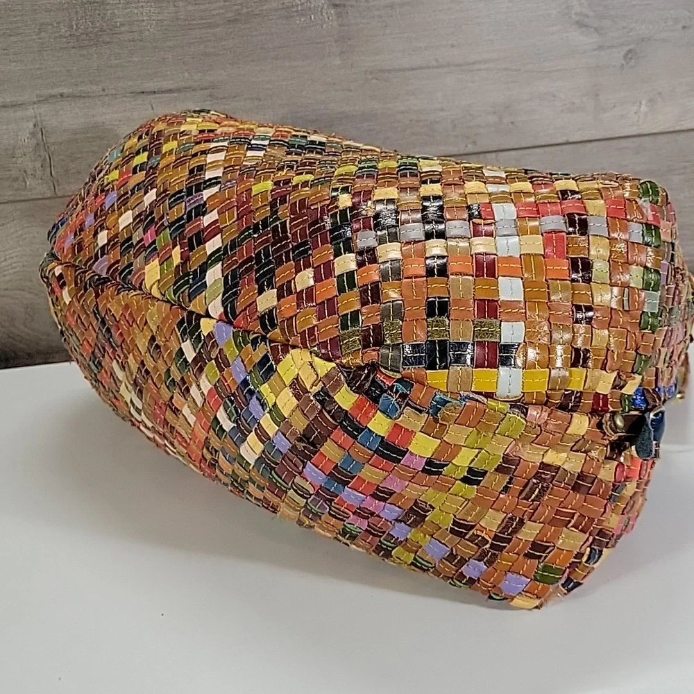 Graffiti Bohemian Multicolor Woven Leather Slouchy Shoulder Bag